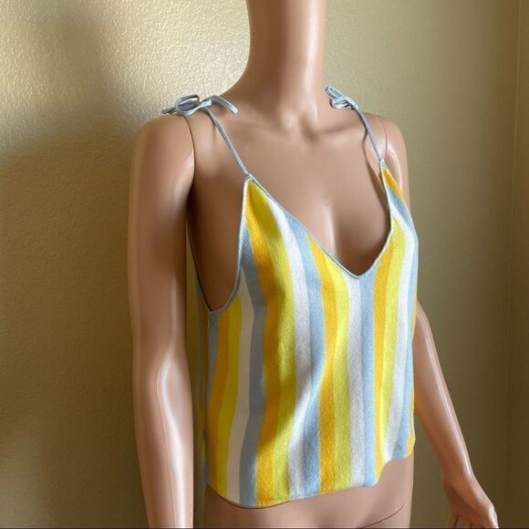 Storia Striped Pastel Tie Strap Crop Top Size Small - Picture 4 of 7